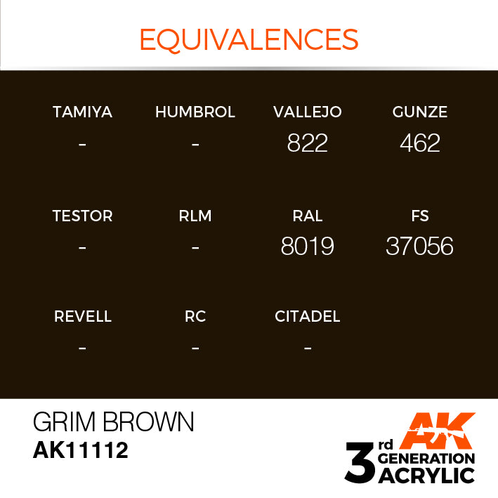 AK Interactive: 3rd Gen Acrylic Grim Brown 17ml Model Paints AK INTERACTIVE