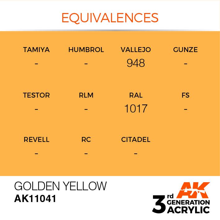 AK Interactive: 3rd Gen Acrylic Golden Yellow 17ml Model Paints AK INTERACTIVE