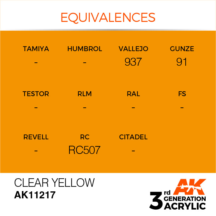 AK Interactive: 3rd Gen Acrylic Clear Yellow 17ml Model Paints AK INTERACTIVE