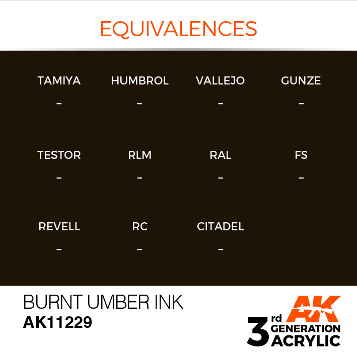AK Interactive: 3rd Gen Acrylic Burnt Umber INK 17 ml Model Paints AK INTERACTIVE