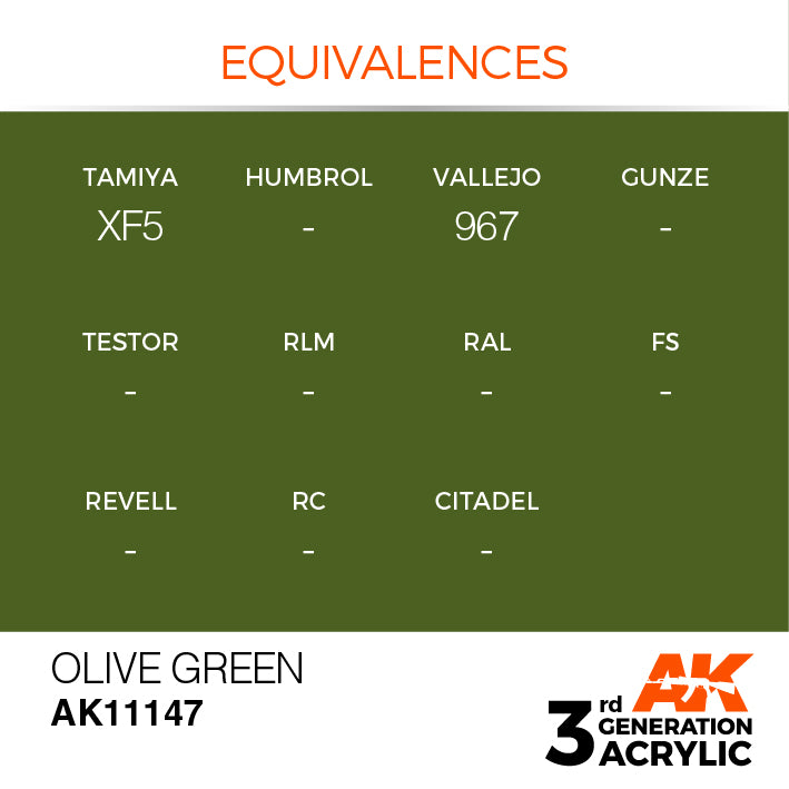 AK Interactive: 3rd Gen Acrylic Olive Green 17ml Model Paints AK INTERACTIVE