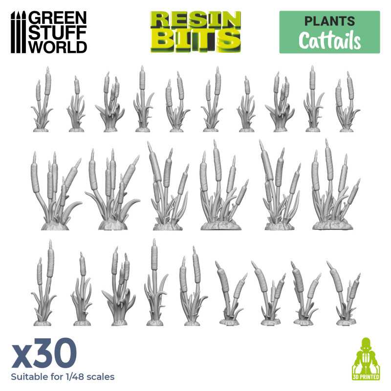 Green Stuff World: 3D printed set - Cattails Plants Model Tools & Glue Green Stuff World