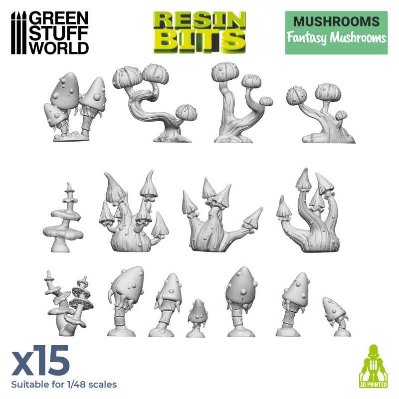 Green Stuff World: 3D printed set - Fantasy Mushrooms Model Tools & Glue Green Stuff World