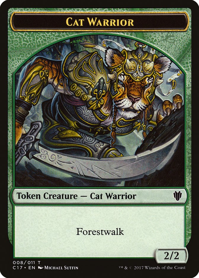 Cat // Cat Warrior Double-Sided Token [Tokens] Commander 2017 Tokens MTG Single Magic: The Gathering
