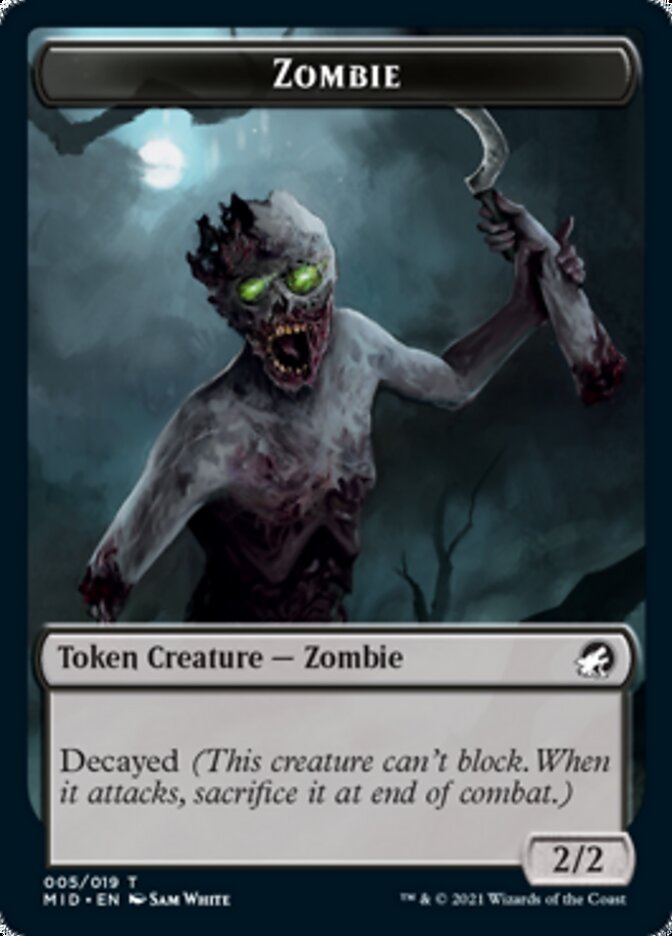 Zombie (005) // Wrenn and Seven Emblem Double-Sided Token [Tokens] Innistrad: Midnight Hunt Tokens MTG Single Magic: The Gathering