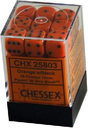 Chessex: 36Ct D6 Dice Set Opaque - Orange And Black (12mm) Dice & Gaming Accessories Chessex