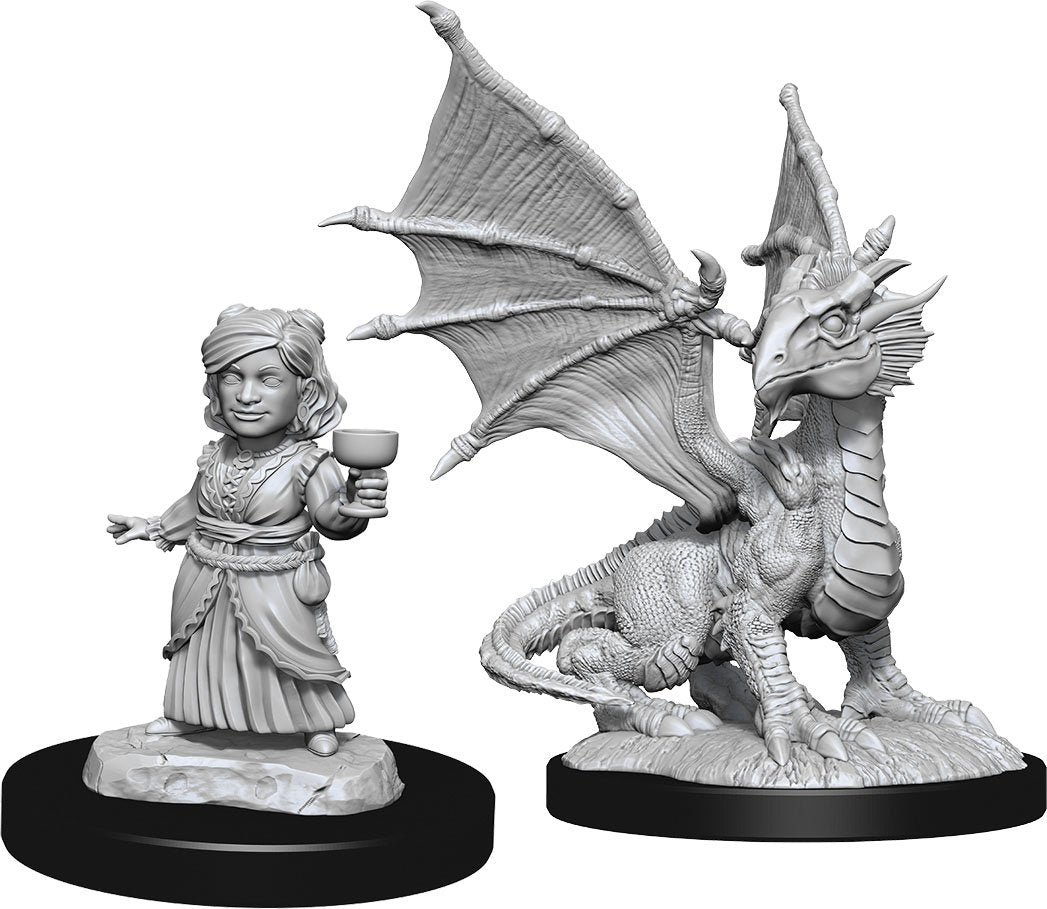 D&D Nolzur's Marvelous Miniatures: W13 Silver Dragon Wyrmling & Fe Halfling Unpainted Miniatures WizKids