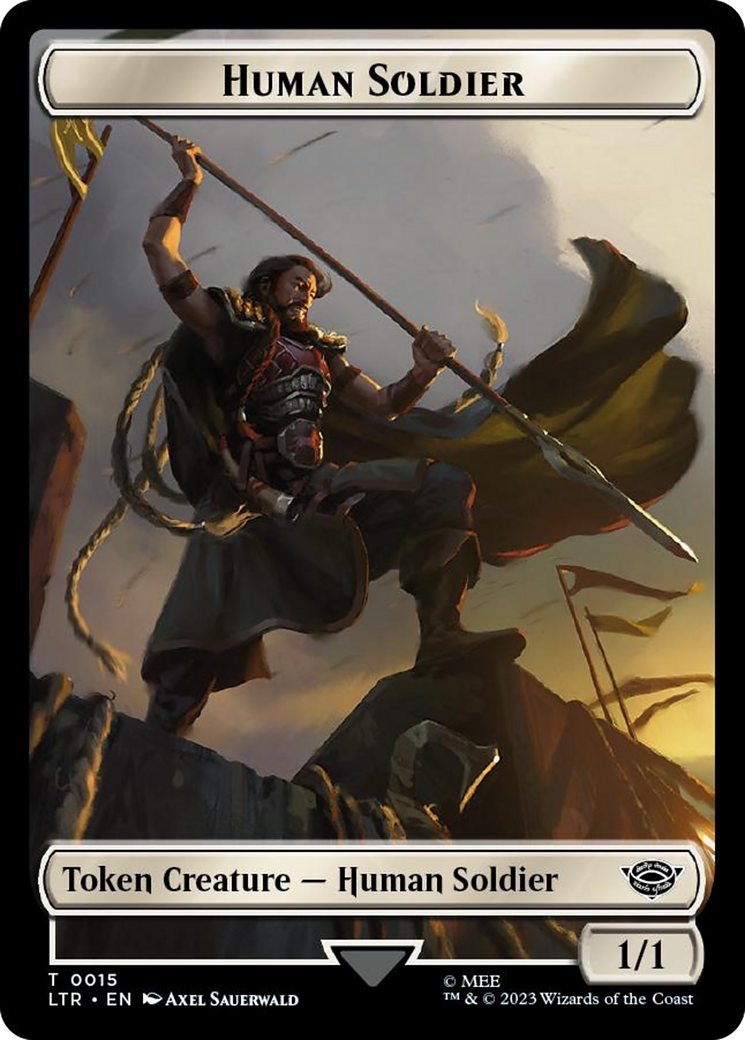Human Soldier (0015) // Food (0022) Double-Sided Token (Surge Foil) [The Lord of the Rings: Tales of Middle-Earth Tokens] MTG Single Magic: The Gathering   