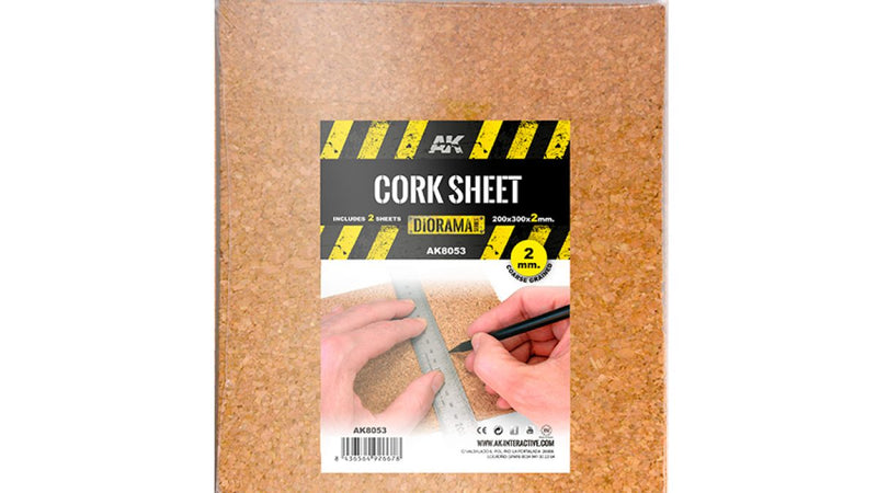 AK Interactive: Cork Sheet - Coarse Grained - 200 X 300 X 2mm (2 Sheets) Model Paints AK INTERACTIVE