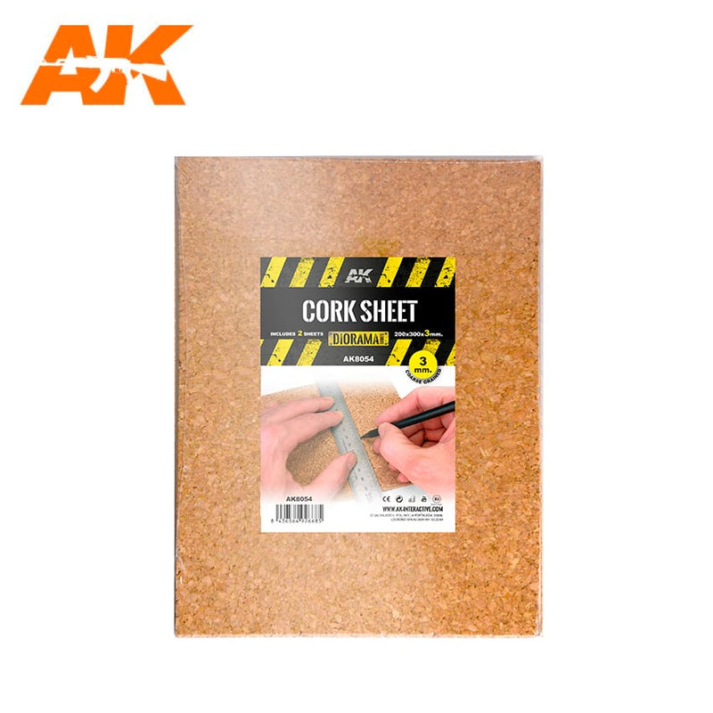 AK Interactive Cork Sheet - Coarse Grained - 200 X 300 X 3mm (2 Sheets)  AK INTERACTIVE Hobby Supplies & Paints Taps Games Edmonton Alberta