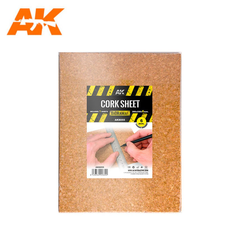 AK Interactive: Cork Sheet - Coarse Grained - 200 X 290 X 6mm (1 Sheet) Model Paints AK INTERACTIVE