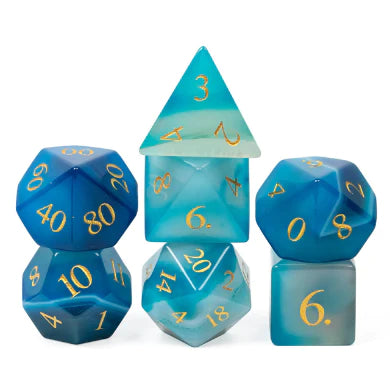 Foam Brain Games: Blue Agate - Gemstone Engraved with Gold 7-Die Set Dice & Gaming Accessories Foam Brain Games