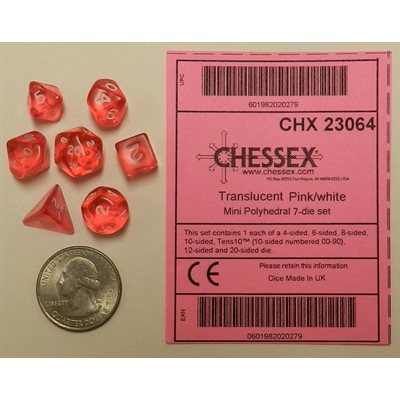 Chessex: Pink/White Translucent Mini 7-Die Set Dice & Gaming Accessories Chessex