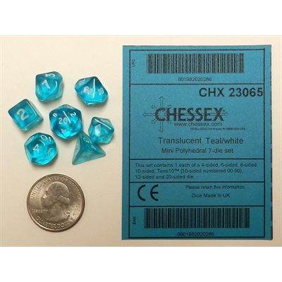Chessex: Teal/White Translucent Mini 7-Die Set Dice & Gaming Accessories Chessex