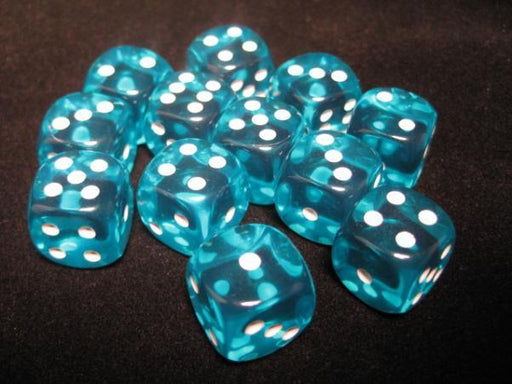 Chessex: Teal/White Translucent 12Ct D6 Dice Set: 16mm Dice & Gaming Accessories Chessex