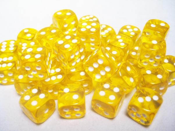 Chessex: 36Ct D6 Dice Set Translucent - Yellow/White (12mm) Dice & Gaming Accessories Chessex