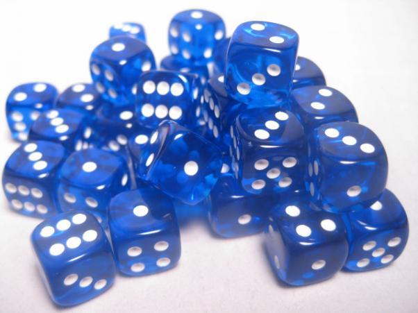 Chessex: Translucent: Blue/White 36Ct D6 Dice Set 12mm Dice & Gaming Accessories Chessex