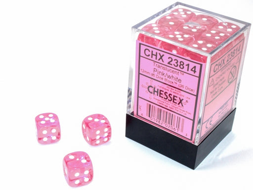 Chessex: Translucent: Pink/White 36Ct D6 Dice Set 12mm Dice & Gaming Accessories Chessex