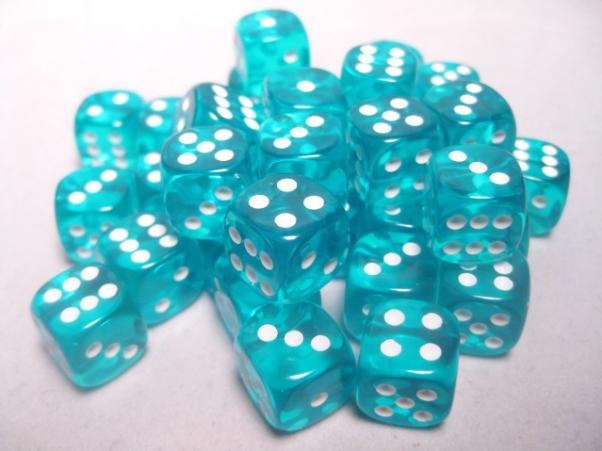 Chessex: Translucent: Teal/White 36Ct D6 Dice Set 12mm Dice & Gaming Accessories Chessex