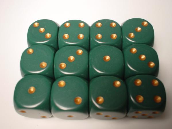 Chessex: Dusty Green/Copper Opaque 12Ct D6 Dice Set: 16mm Dice & Gaming Accessories Chessex