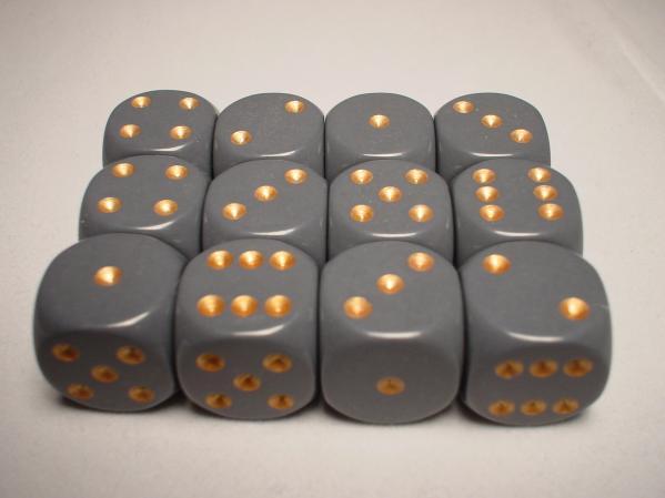 Chessex: Grey/Copper Opaque 12Ct D6 Dice Set: 16mm Dice & Gaming Accessories Chessex