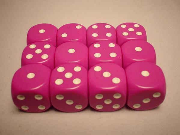 Chessex: Light Purple/White Opaque 12Ct D6 Dice Set: 16mm Dice & Gaming Accessories Chessex