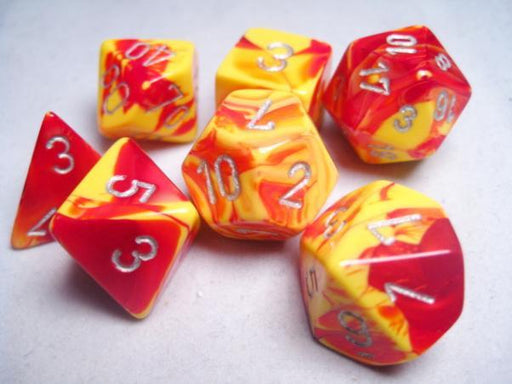 Chessex: 7-Die Set Gemini - Red-Yellow w/Silver Dice & Gaming Accessories Chessex