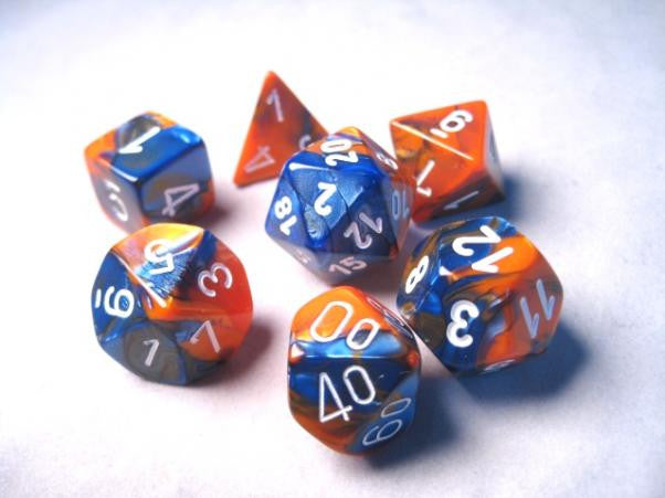 Chessex: Blue-Orange/White Gemini #6 7-Die Set Dice & Gaming Accessories Chessex