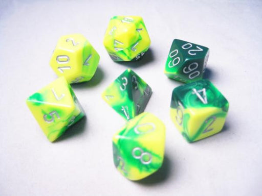 Chessex: 7-Die Set Gemini - Green-Yellow w/Silver Dice & Gaming Accessories Chessex