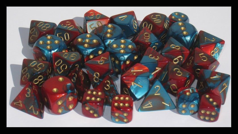 Polyhedral 7-Die Set: Gemini #7: Red-Teal/Gold CHX26462  Chessex Dice Taps Games Edmonton Alberta