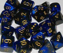 Chessex: Black Blue/Gold Gemini: 12Ct D6 Dice Set 16mm Dice & Gaming Accessories Chessex