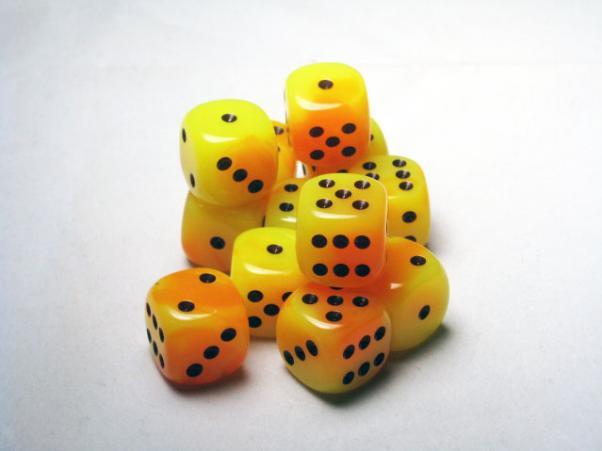Chessex: Orange Yellow/Black Gemini 12Ct D6 Dice Set: 16mm Dice & Gaming Accessories Chessex