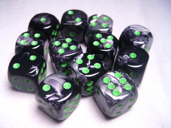 Chessex: 12Ct D6 Dice Set Gemini - Black Green/Gold (16mm) Dice & Gaming Accessories Chessex