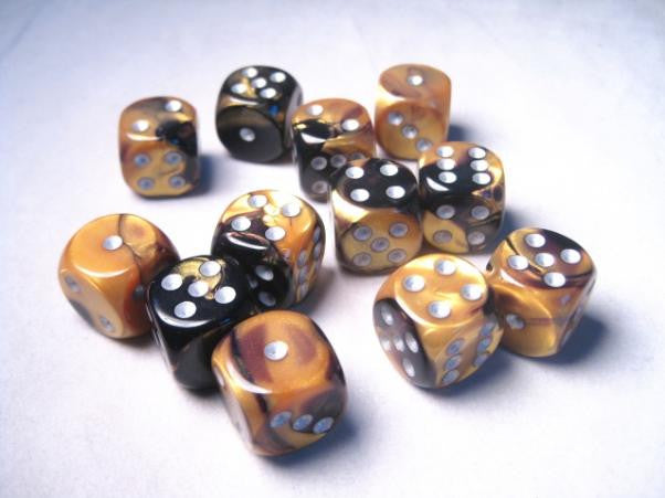 Chessex: Black-Gold/Silver Gemini 12Ct D6 16mm Dice & Gaming Accessories Chessex