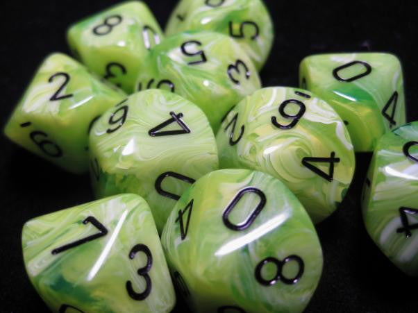 Chessex: Bright Green/Black Vortex 10Ct D10 Dice Set Dice & Gaming Accessories Chessex