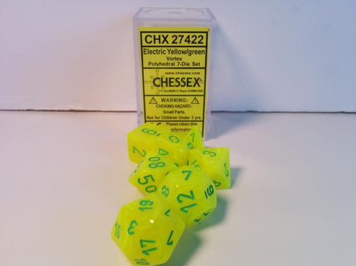 Chessex: Electric Yellow/Green Vortex Menagerie #8 7-Die Set Dice & Gaming Accessories Chessex