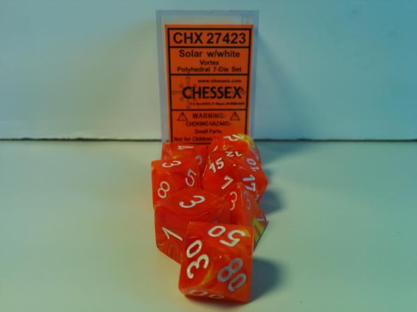 Chessex: Solar/White Vortex Polyhedral Menagerie #8 7-Die Set Dice & Gaming Accessories Chessex