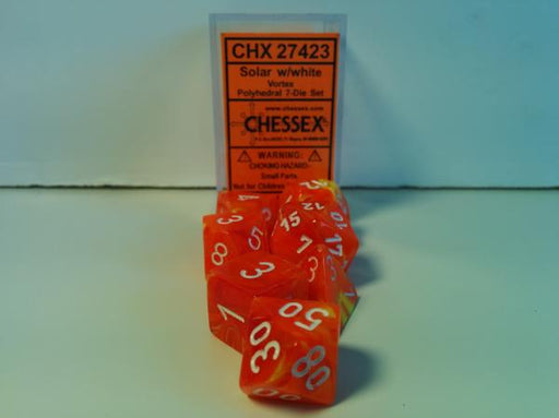 Chessex: Solar/White Vortex Polyhedral Menagerie #8 7-Die Set Dice & Gaming Accessories Chessex