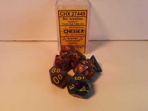 Chessex: Rio/Yellow Festive Menagerie #8 7-Die Set Dice & Gaming Accessories Chessex