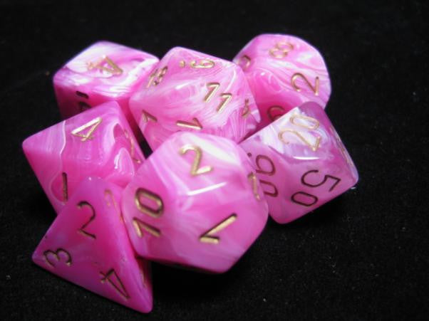 Chessex: Pink/ Gold Vortex 7-Die Set Dice & Gaming Accessories Chessex