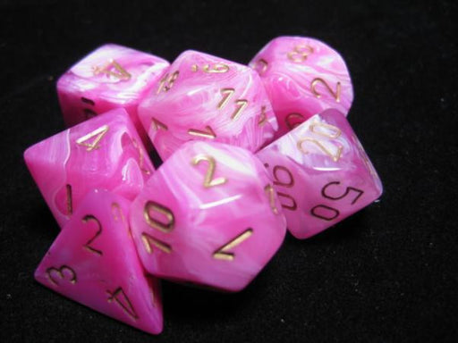 Chessex: Pink/ Gold Vortex 7-Die Set Dice & Gaming Accessories Chessex