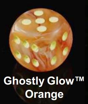 Polyhedral 7-Die Set: Ghostly Glow: Orange/Yellow CHX27523  Chessex Dice Taps Games Edmonton Alberta