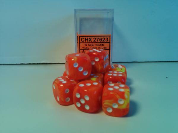 Chessex: Solar/White Vortex 12Ct D6 Dice Set 16mm Dice & Gaming Accessories Chessex