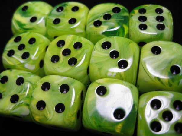 Chessex: 12Ct D6 Dice Set Vortex - Bright Green/Black (16mm) Dice & Gaming Accessories Chessex