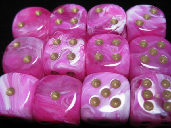 Chessex: Pink/ Gold Vortex 12Ct D6 Dice Set 16mm Dice & Gaming Accessories Chessex
