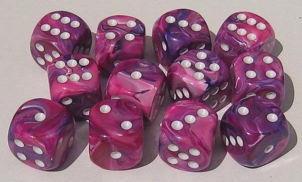Chessex: Violet/White Festive 12Ct D6 Dice Set 16mm Dice & Gaming Accessories Chessex