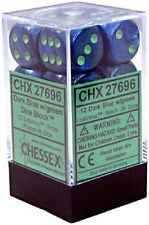 Chessex: Blue/Green Lustrous 12Ct D6 Dice Set: 16mm Dice & Gaming Accessories Chessex