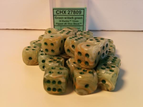 Chessex: Green/Dark Green Marble Menagerie 36Ct D6 Dice Set 12mm Dice & Gaming Accessories Chessex