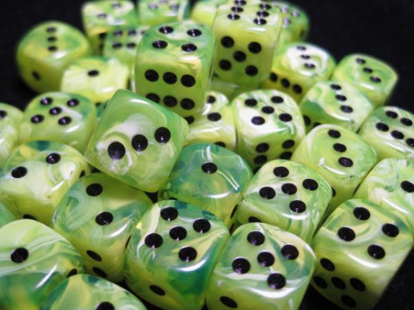 Chessex: Bright Green/ Black Vortex 36Ct D6 Dice Set 12mm Dice & Gaming Accessories Chessex