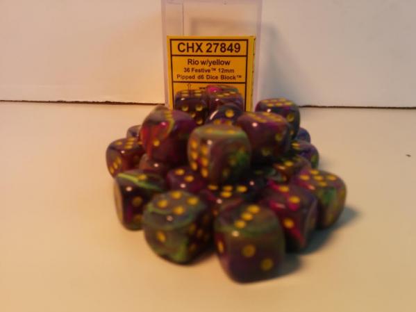 Chessex: Rio/Yellow Festive Menagerie #8 36Ct D6 Dice Set 12mm Dice & Gaming Accessories Chessex